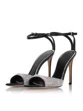 Sparkly Rhinestone Pointy Stiletto Heeled Dress Sandals With Buckle Ankle Strap