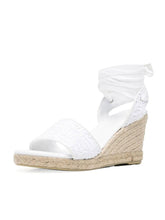 White Lace Single Band Open-toe Espadrille Wedge Sandals With Self-tie