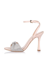 Sparkly Rhinestone Bow Round Flared Heeled Sandals With Buckle Ankle Strap