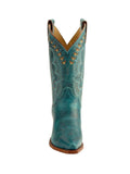 Turquoise Embroidered Cowgirl Wide Mid Calf Boots Block Heeled Western Boots