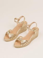 Metallic Knot Strappy Buckle Ankle Strap Round Wedge Espadrilles Sandals