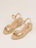 Metallic Knot Strappy Buckle Ankle Strap Round Wedge Espadrilles Sandals