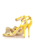 Satin Sparkly Rhinestone Knot Round Stiletto Heeled Dress Sandals With Buckle Ankle Strap