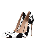 Cow Faux Fur Pointed Toe Stiletto Heel Pumps For Women