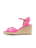 Rose Red Open-toe Coss Bands Espadrille Wedge Sandals With Ankle Strap