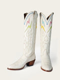 Contrast Lightning Stitch Slip-On Knee High Boots Round-Toe Chunky Heeled Cowgirl Boots