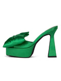 Satin Bows Square-toe Slip-on Chunky High Heels Platform Sandals
