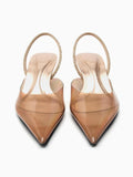 Brown Clear Rhinestone Slingback Pointy Kitten Pumps