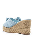 Light Blue Denim Open-toe Espadrille Wedge Sandals With Bows