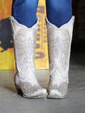 Studs Glitter Applique Snip-toe Slip-on Mid-Calf Western Cowboy Boots