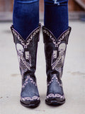 The Bone Skeleton Embroidered Snip Toe Wide Mid-Calf Western Boots