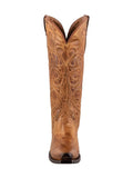 Tawny Distress Filigree Stitch Snip Wide Mid Calf Cowgirl Boots Vintage Tall Boots