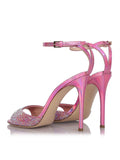 Sparkly Rhinestone Round Stiletto Heeled Dress Sandals With Metallic Buckle Ankle Strap