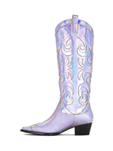 Iridescent Purple Applique Pointy Wide Mid Calf Cowgirl Tall Boots