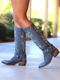 Embroidered Band With Metal Rings Pointed-toe Zip Mid-Calf Western Cowgirl Boots