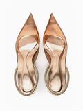 Brown Clear Rhinestone Slingback Pointy Kitten Pumps