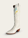 Contrast Lightning Stitch Slip-On Knee High Boots Round-Toe Chunky Heeled Cowgirl Boots