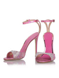 Sparkly Rhinestone Round Stiletto Heeled Dress Sandals With Metallic Buckle Ankle Strap