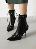 Studs Fringed Zipper Pointed-toe Mid-Calf Cowgirl Boots With Stiletto Heels