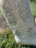 Rhinestone Embroidered Snip Toe Mid Heel Cowgirl Boots For Bride