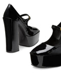 Shiny Black Platform Mary Jane Block Heeled Women Pumps For Wide Feet