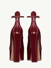Wine Red Patent Platform Block Heeled Pumps With Round Toe Ankle Strap
