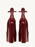 Wine Red Patent Platform Block Heeled Pumps With Round Toe Ankle Strap