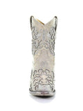 White Glittery Inlay Crystal Snip Toe Slanted Heel Western Booties