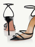 Patent Clear Cut-Out Pointy Stiletto Pumps With Buckle Ankle Strap