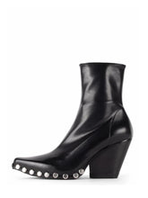 Studded Soft Elastic Zipper Pointed-Toe Chunky Heel Chelsea Booties