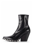 Studded Soft Elastic Zipper Pointed-Toe Chunky Heel Chelsea Booties