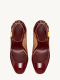 Wine Red Patent Platform Block Heeled Pumps With Round Toe Ankle Strap