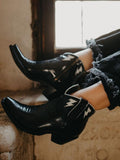 Patent Embroidered Snip Zip Western Ankle Boots With Lightning Inlay