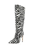 Zebra Stripes Mid-Calf Pointed-Toe Stiletto Heeled Boots