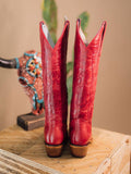 Red Eagle Embroidered Knee High Western Boots With Snip Toe Zipper