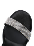 Single Band With Rhinestone Round-toe Flared Heel Platform Sandals With Ankle Strap