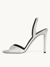 Metallic Silver Slingback Sandals With Round Toe Stiletto Heel