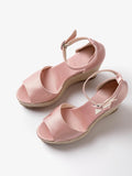 Light Pink Satin Cross Bands Open-toe Buckle Ankle Strap Espadrille Wedge Sandals