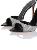 Sparkly Rhinestone Pointy Stiletto Heeled Dress Sandals With Buckle Ankle Strap