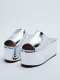 Silver Metallic Bright Surface Open-toe Slip-on Platform Sandals
