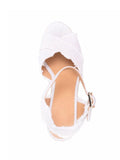 White Cloth Cross Band Open-toe Espadrille Wedge Sandals With Buckle Ankle Strap