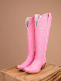 Pink Embroidered Snip Zipper Mid Calf Cowgirl Boots