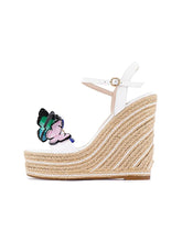 Vegan Leather Single Band With Butterflies Open-toe Espadrille Wedge Sandals With Buckle Ankle Strap