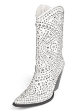 Studded Rhinestone Metallic Zipper Mid-Calf Western Cowboy Boots
