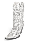 Studded Rhinestone Metallic Zipper Mid-Calf Western Cowboy Boots