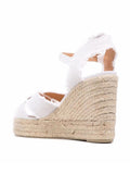 White Cloth Cross Band Open-toe Espadrille Wedge Sandals With Buckle Ankle Strap