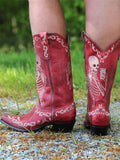 The Bone Skeleton Embroidered Snip Toe Wide Mid-Calf Western Boots