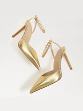 Metallic Gold Buckle Ankle Strap Pointy Stiletto Heeled Pumps