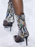 Snakeskin Crocodile Pointed-Toe Mid Top Stiletto Heel Boots For Women