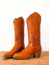 Brown Embroidered Pointed-toe Chunky Heels Wide Slip-on Mid-Calf Women Cowboy Boots